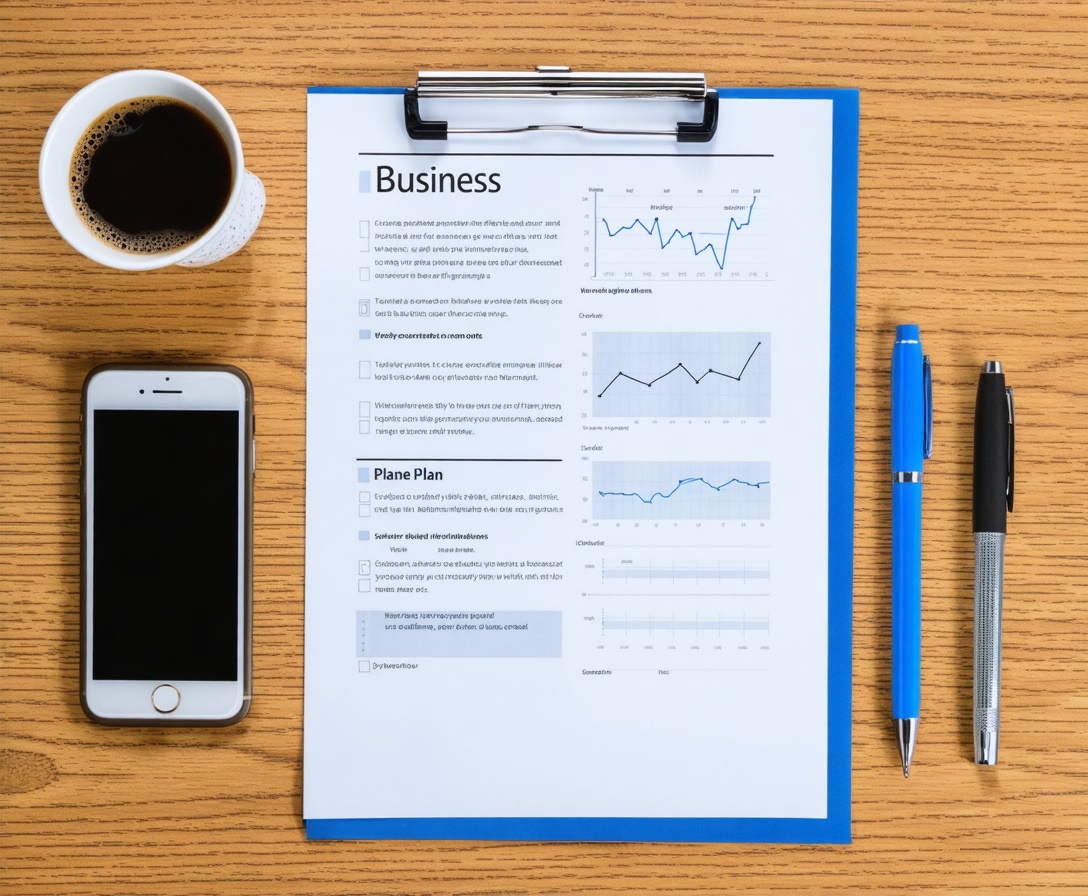 Biznis plán s vypracovanou analýzou na pracovnom stole